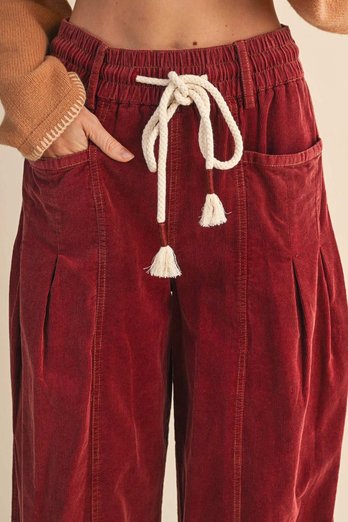 Washed Corduroy Pleated Barrel Pants