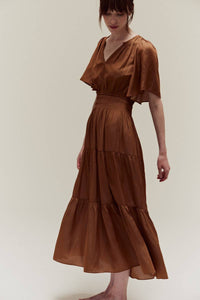 PLEATED SATIN MAXI DRESS