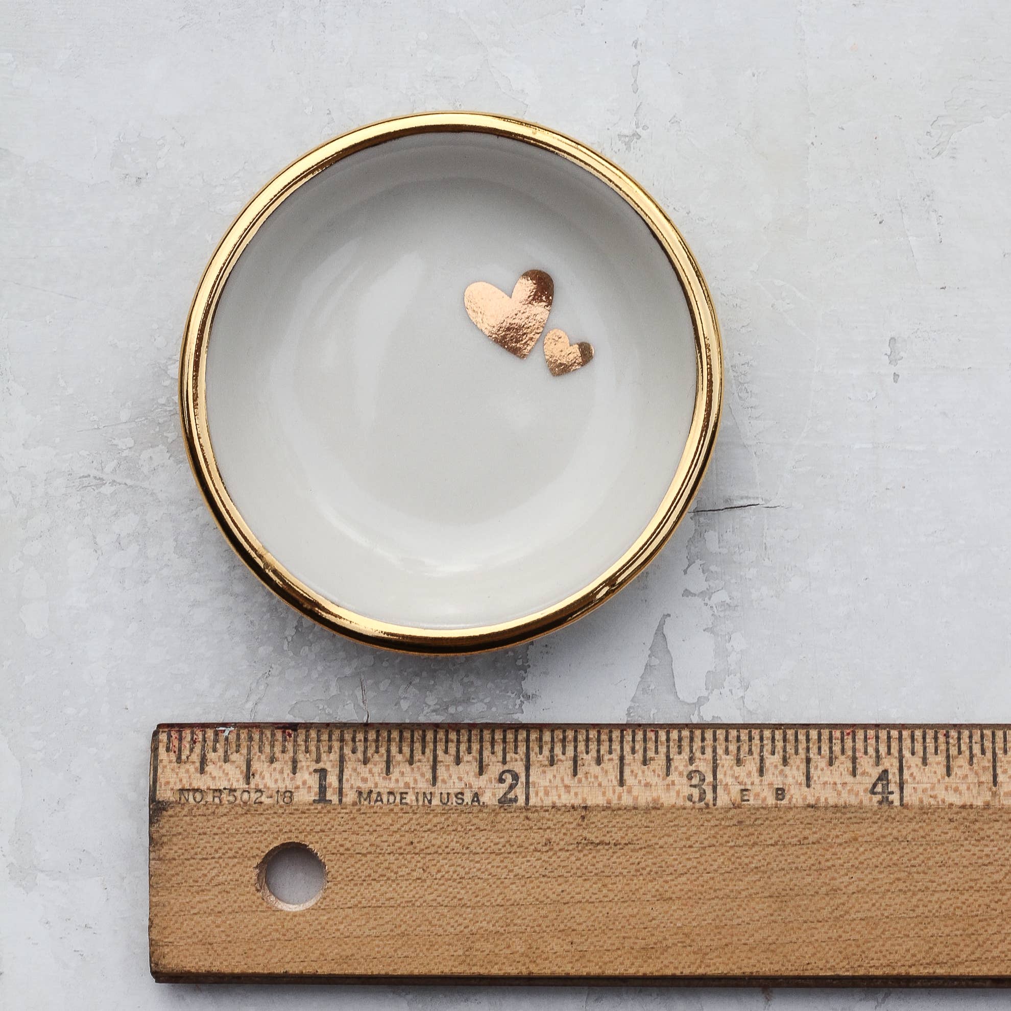 Double Heart Ring Dish | Handmade pottery with Gold