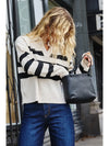 Open Collar stripe knit top