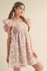Floral Print Ruffles Flutter Sleeve Mini Dress