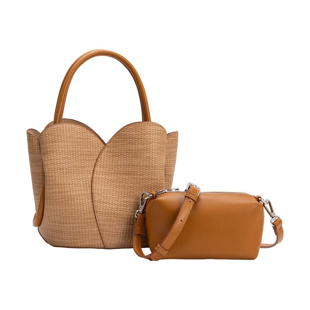 Tulip Tan Raffia Recycled Vegan Top Handle