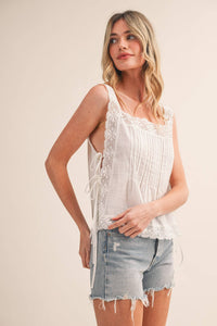 Lace Trim Side Tying Top