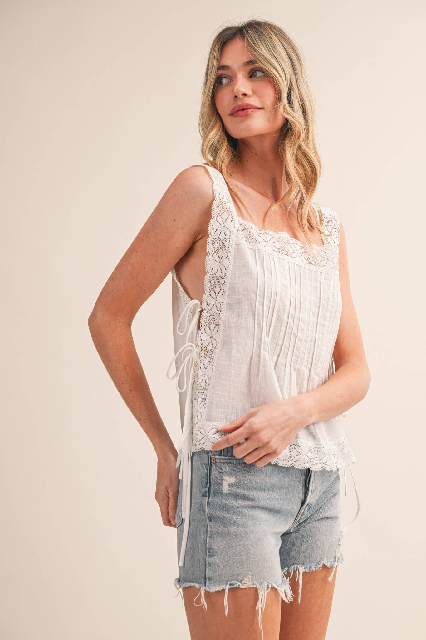 Lace Trim Side Tying Top