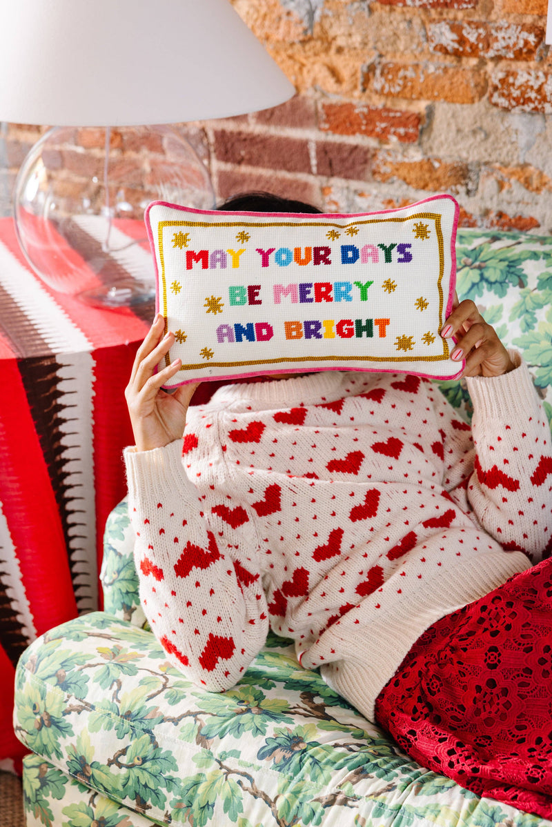 Merry & Bright Needlepoint Pillow