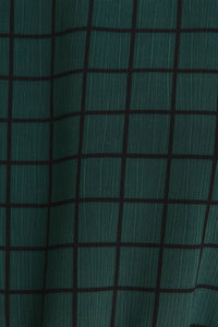 ROUND NECK LONG SLEEVE WAIST TIE GRID MINI DRESS