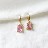 Arden Pink CZ Baguette Huggie Hoops Gold Filled Earrings