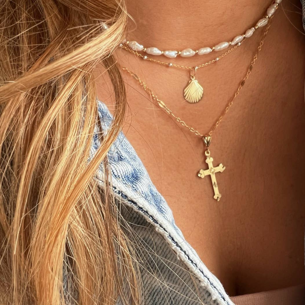 Risen Religious Cross Necklace Gold Filled Sterling Silver