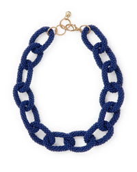 Jenna Chain Link Beaded Necklace Navy
