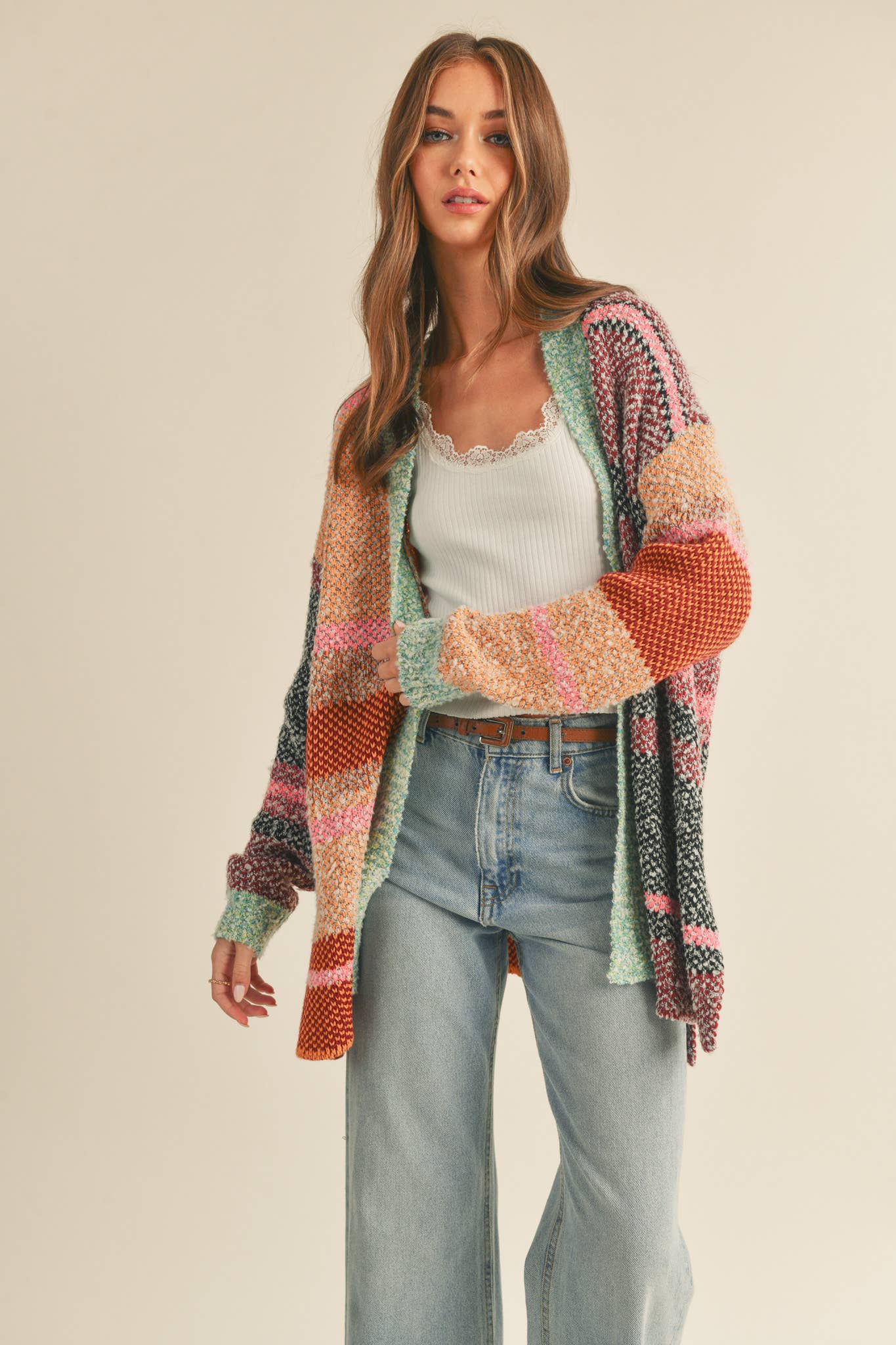 Oversized Color Block Cardigan