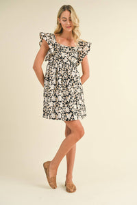Floral Print Ruffles Flutter Sleeve Mini Dress