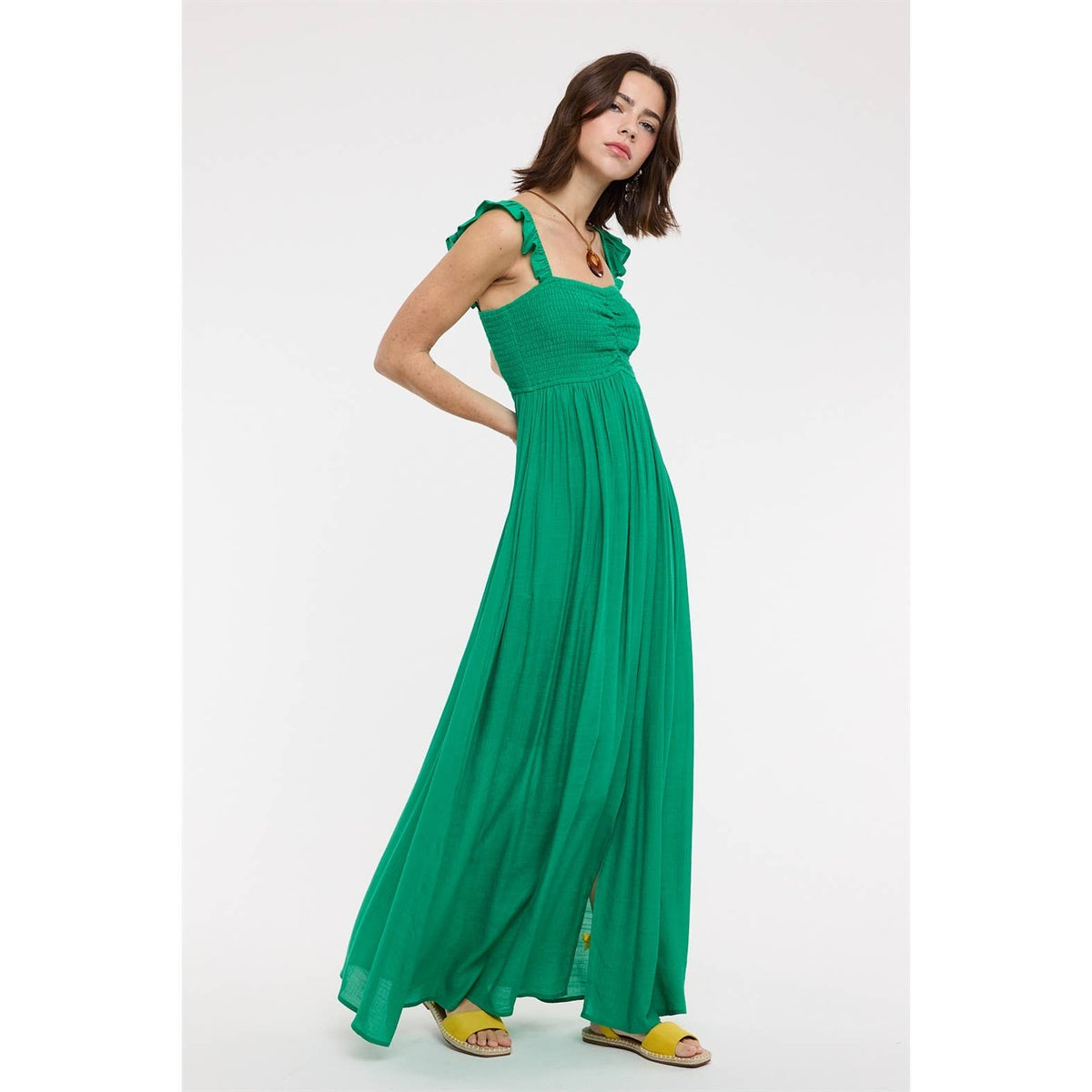 Ruffle Sleeve Front Slit Maxi Dress