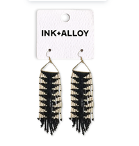Emilie Arrow Beaded Fringe Earrings Black Wholesale