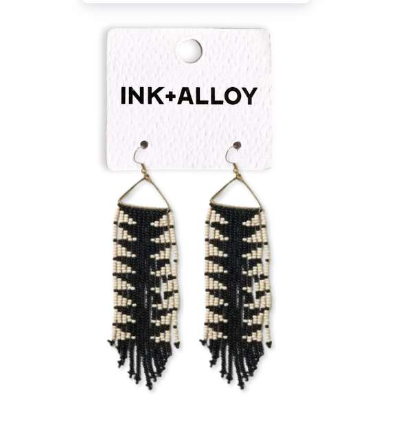 Emilie Arrow Beaded Fringe Earrings Black Wholesale