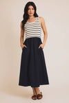 ROUND SCOOPED NECK SLEEVELESS KNIT + WOVEN MIX DRESS