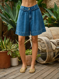 Ruffle Pocket Bermuda Denim Shorts