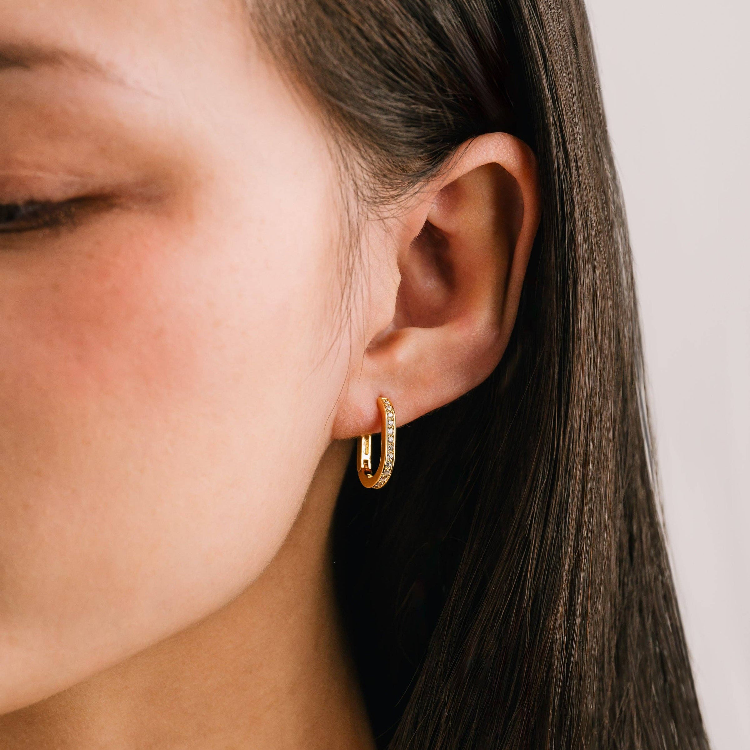 Solana Paperclip Hoop Earrings | Pavé Hoops | Gold-Plated