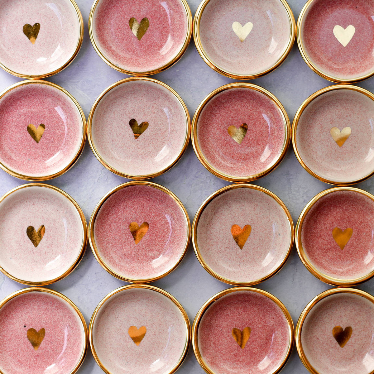 Pink Heart Ring Dish | Handmade Pottery trinket with Gold