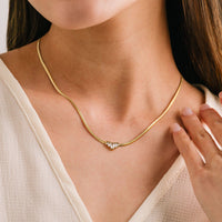 Clarice Necklace | Baguette Pendant | Herringbone Chain