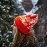 Daisy Fold Over Beanie - Orange/Navy