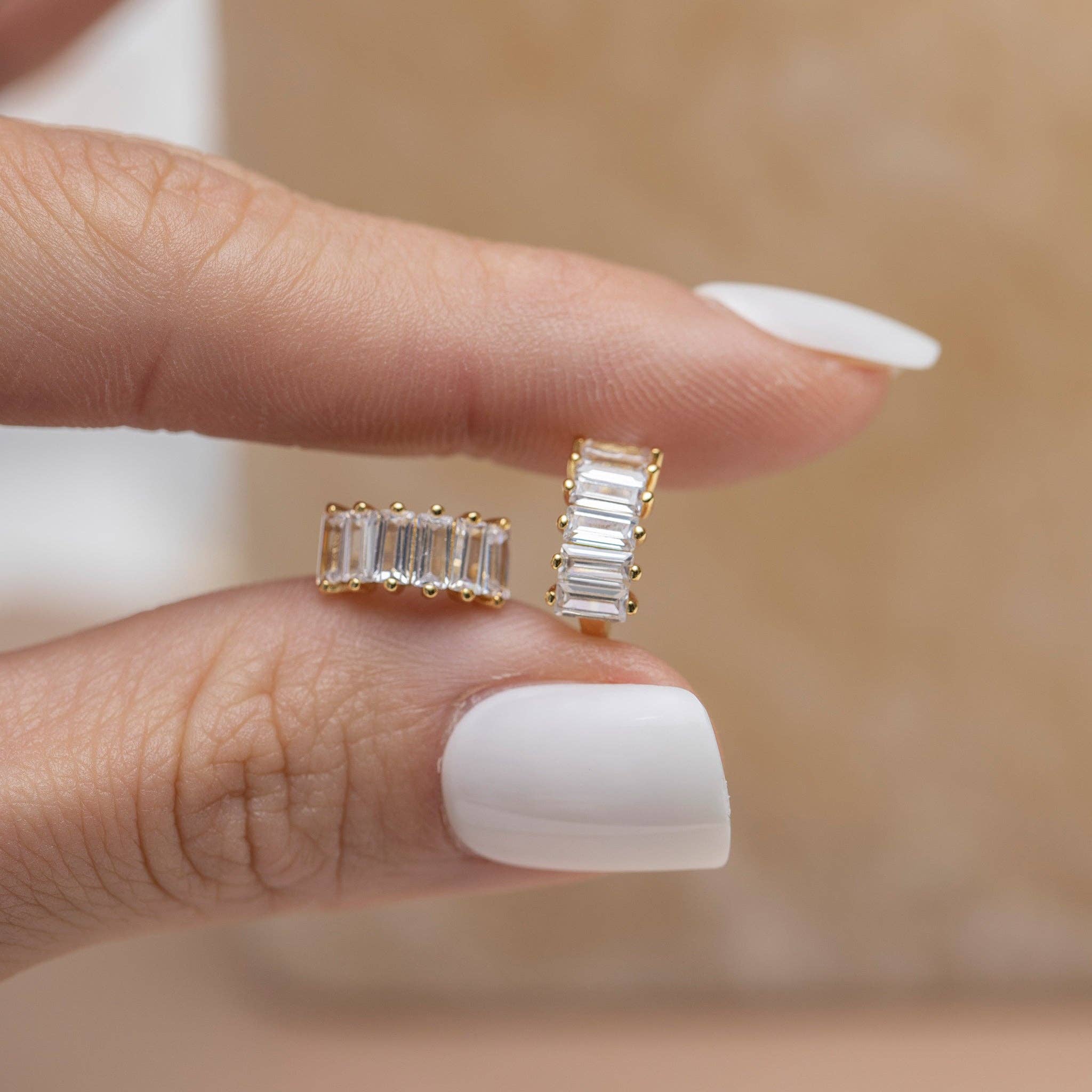 Bling Baguette Huggie Hoops