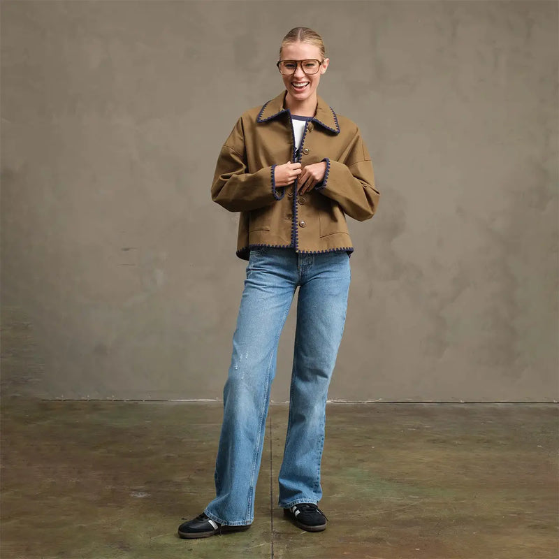 Collar Jacket with Contrast Stitching