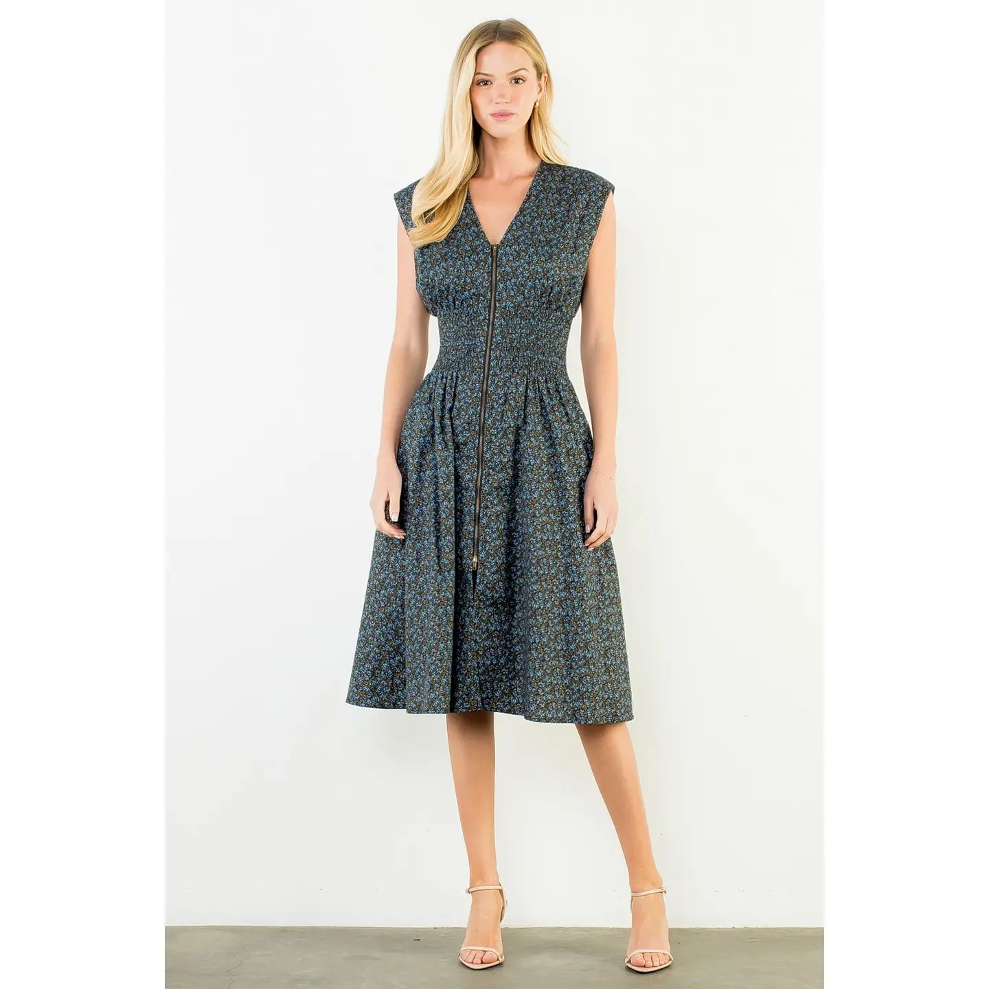 Mini Flower Long Zipper Dress