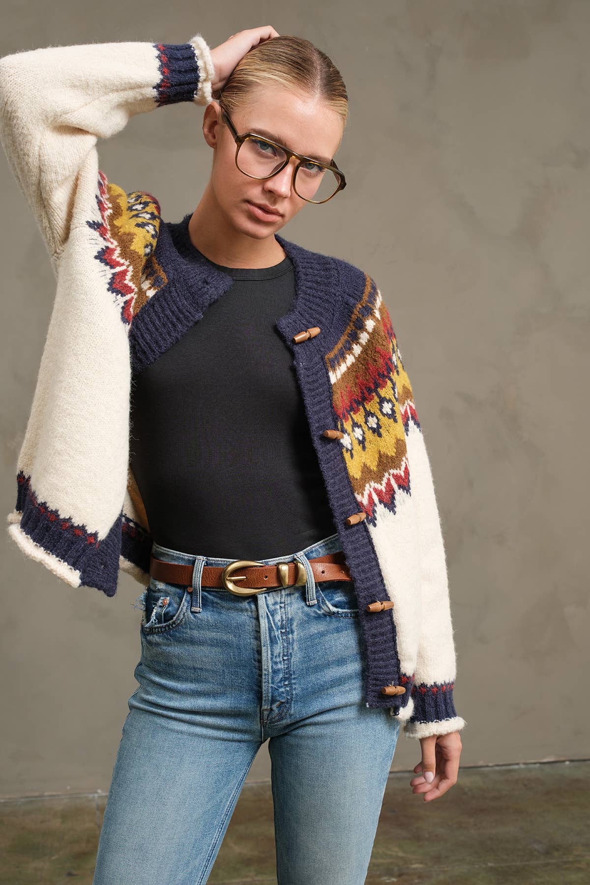 Nordic Pattern Toggle Knit Cardigan