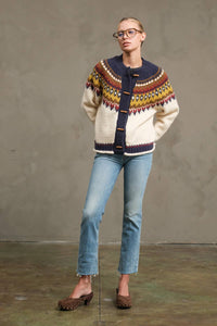 Nordic Pattern Toggle Knit Cardigan