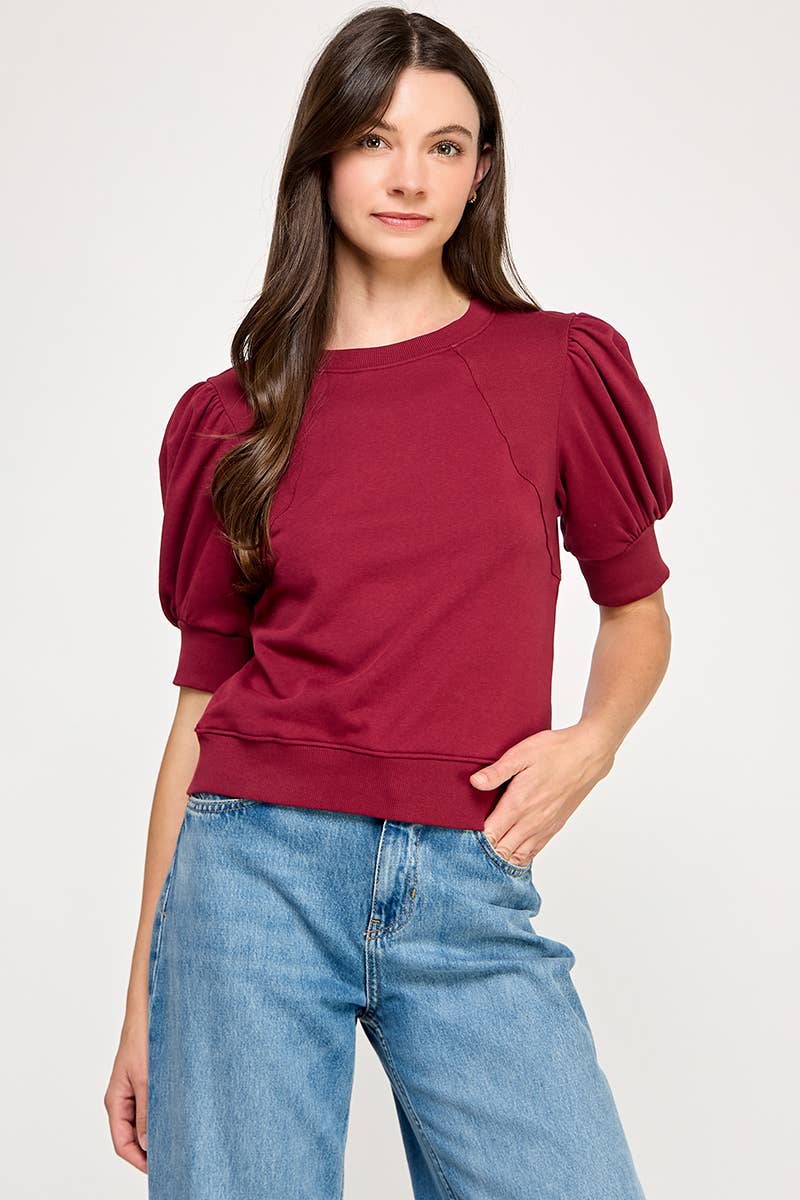 SHORT PUFF SLEEVE SWEATER