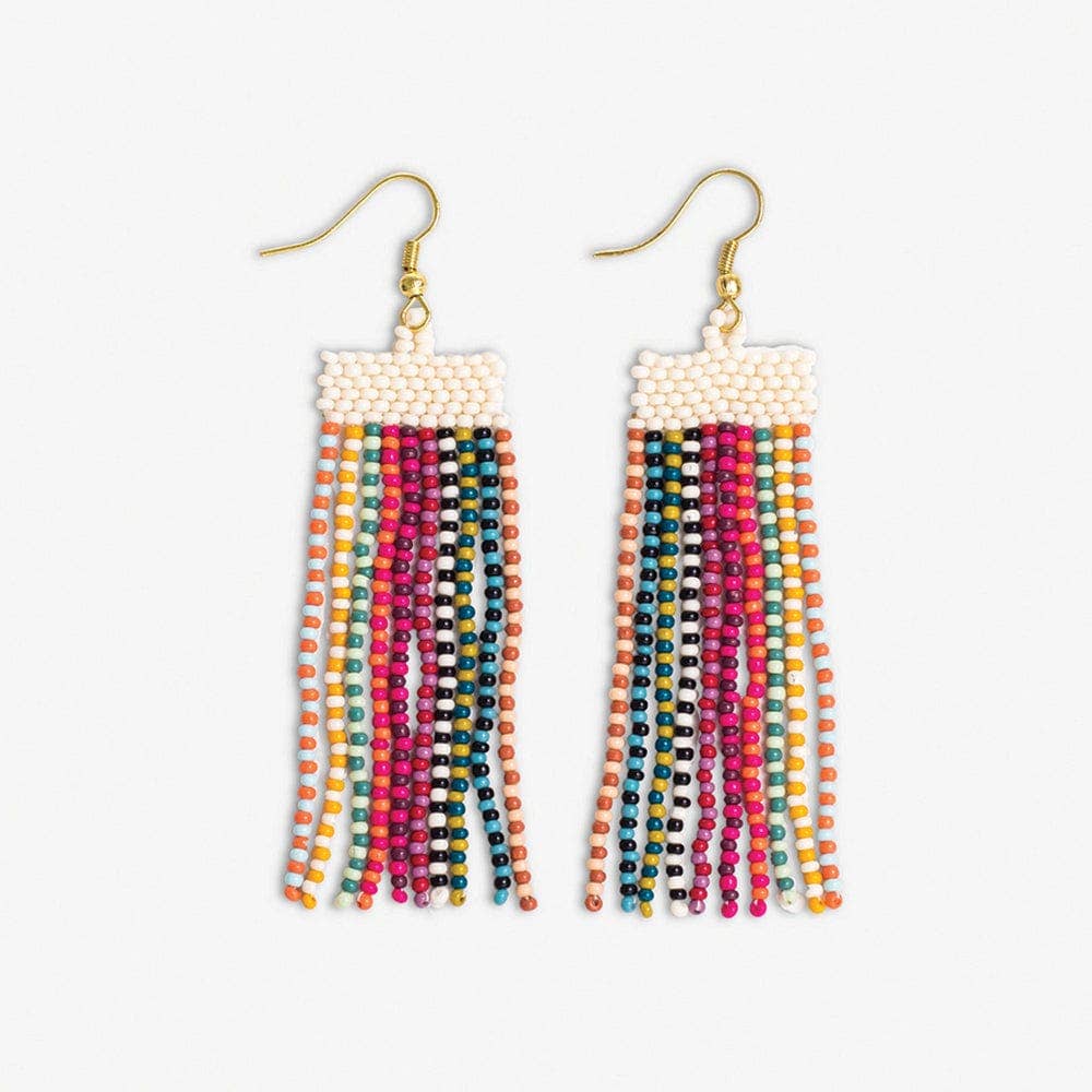 Adaline Alternating Two-Tone Strands Beaded Fringe Earrings