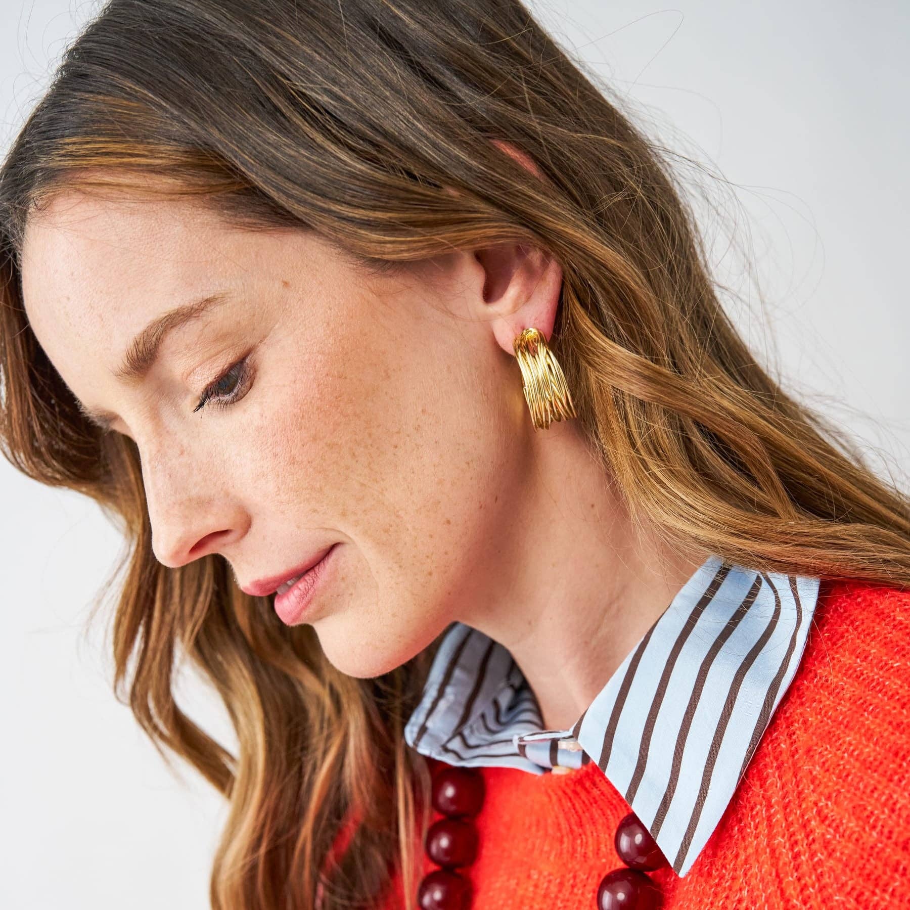 Della Multi Band Hoop Earrings Brass