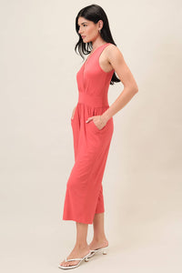 SURPLICE SLEEVELESS WAIST DEFINED CROPPED JUMPSUIT