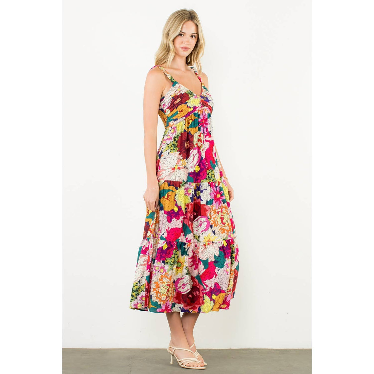 Floral Strap Tiered Maxi Dress
