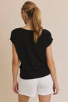 SOLID WOVEN TEE WITH FRONT KNOT DETAIL