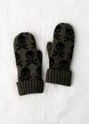 Olive Skull Hat and Mitten Set