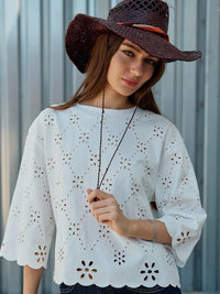 Eyelet Embroidered Scallop Hem Tee