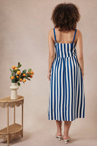 Sleeveless Button Down Fit & Flare Stripe Midi Dress