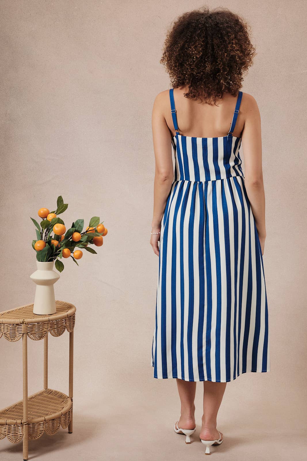 Sleeveless Button Down Fit & Flare Stripe Midi Dress