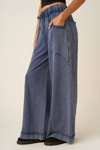 Mineral Wash Curved Seam Wide Leg Pants