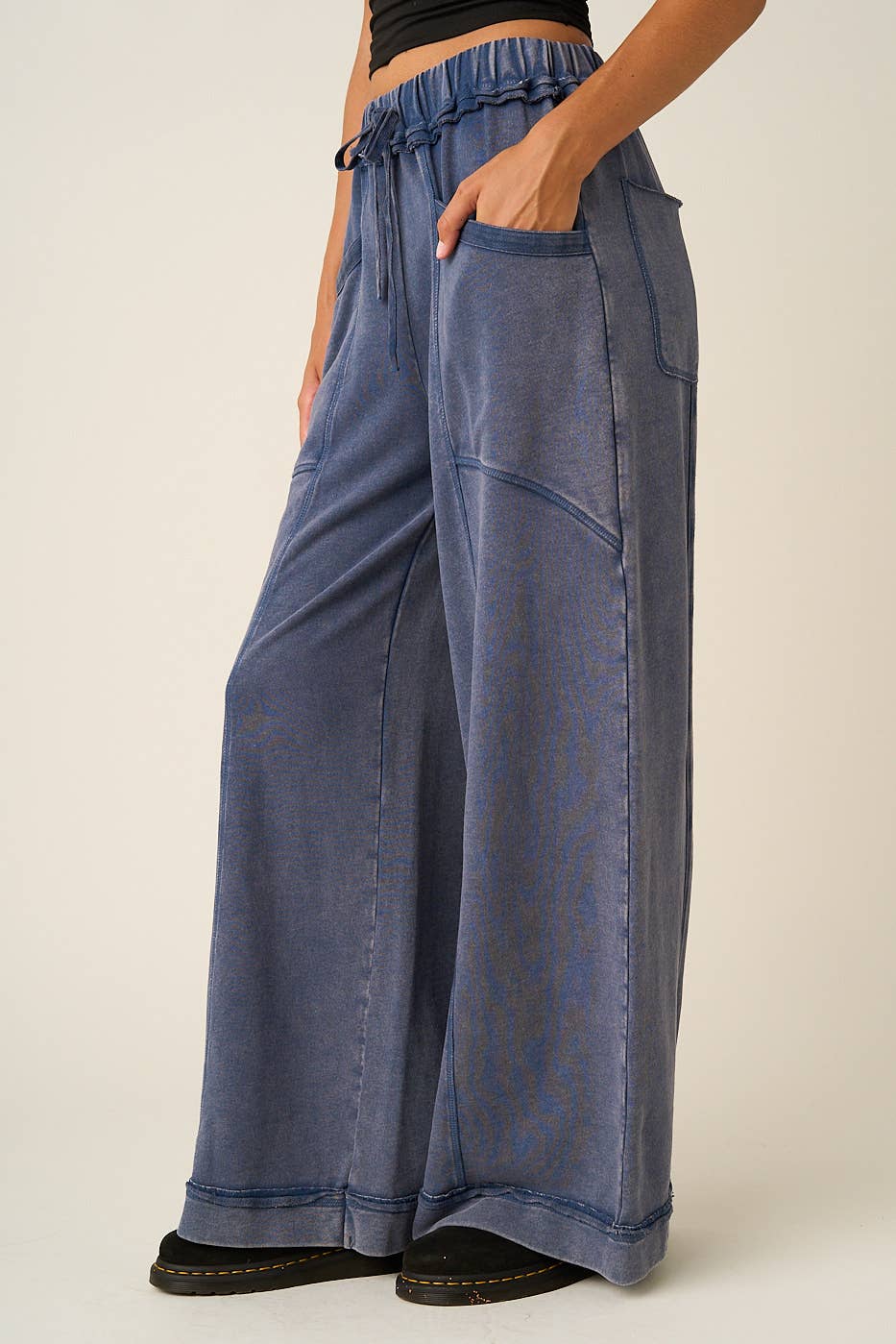 Mineral Wash Curved Seam Wide Leg Pants