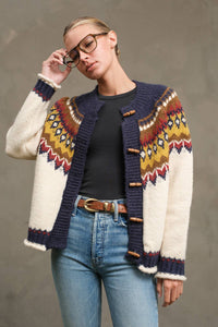 Nordic Pattern Toggle Knit Cardigan