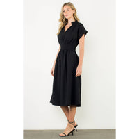 Textured Split Neck Smocked Waist Dress