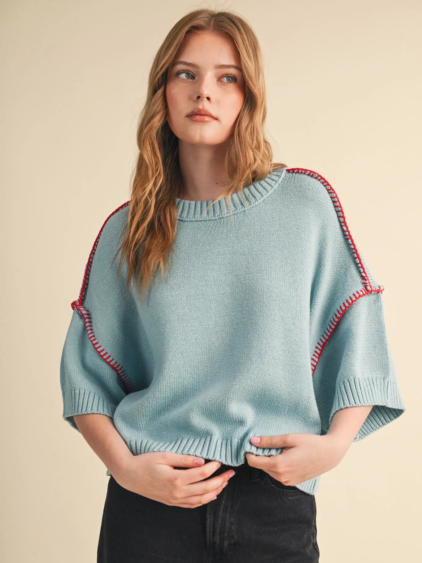 Short Sleeve Sweater Blanket Stitch