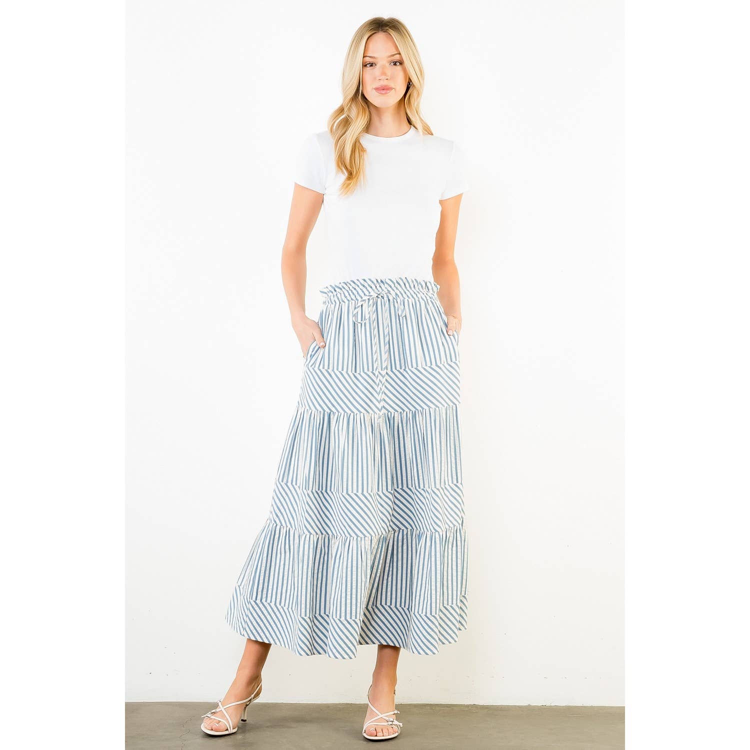 Long Striped Tiered Skirt