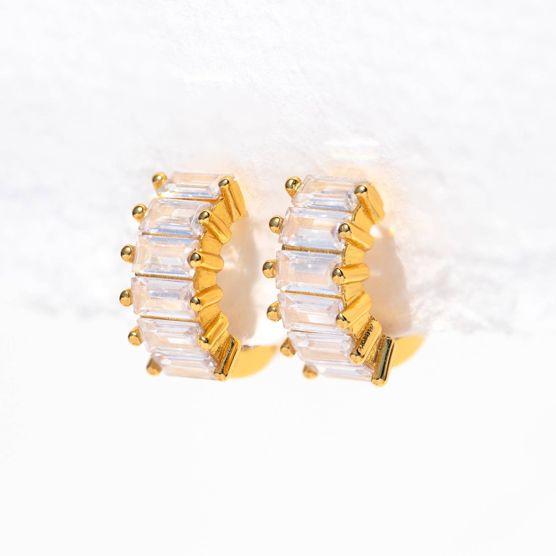 Bling Baguette Huggie Hoops