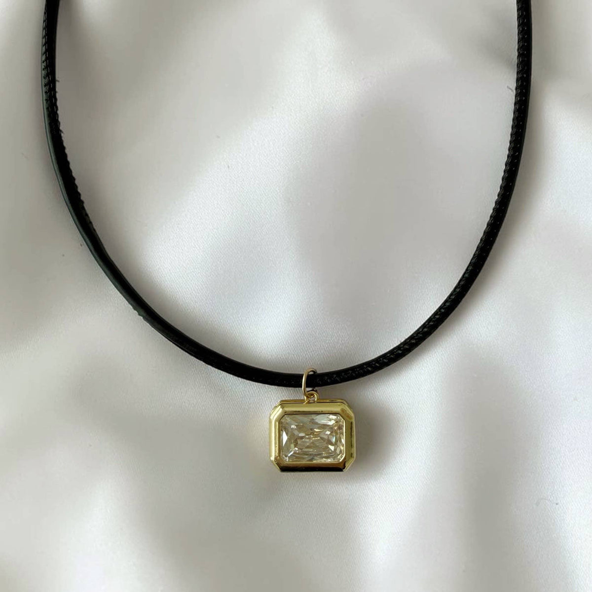 Ophelia Bezel Faux Leather Statement Cord Necklace