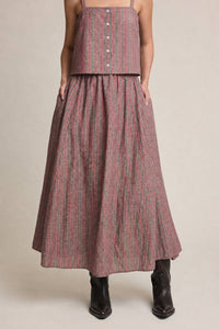 Striped Linen Blend Midi Skirt