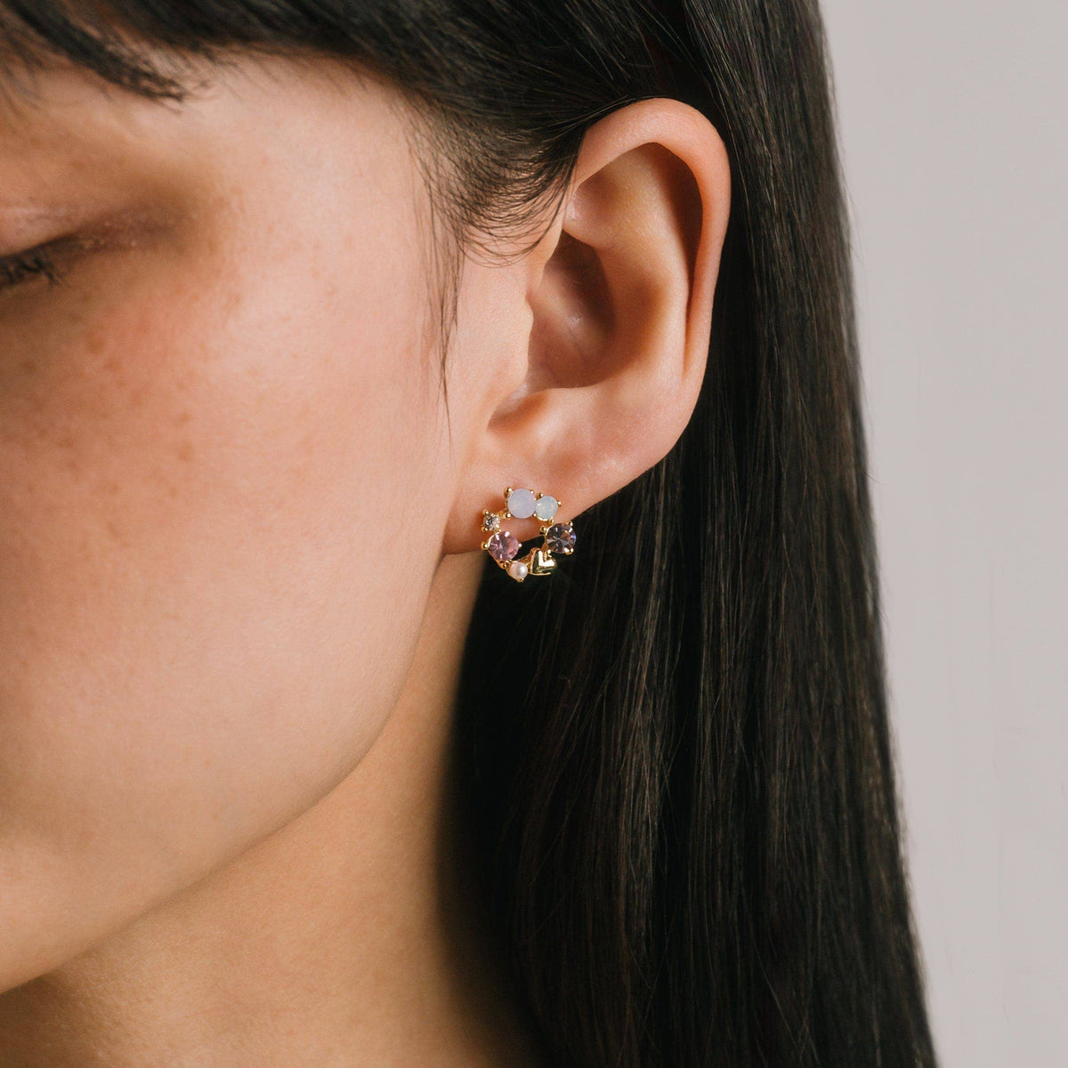 Amorette Stud Earrings | Pearl & Crystal Studs | 11mm
