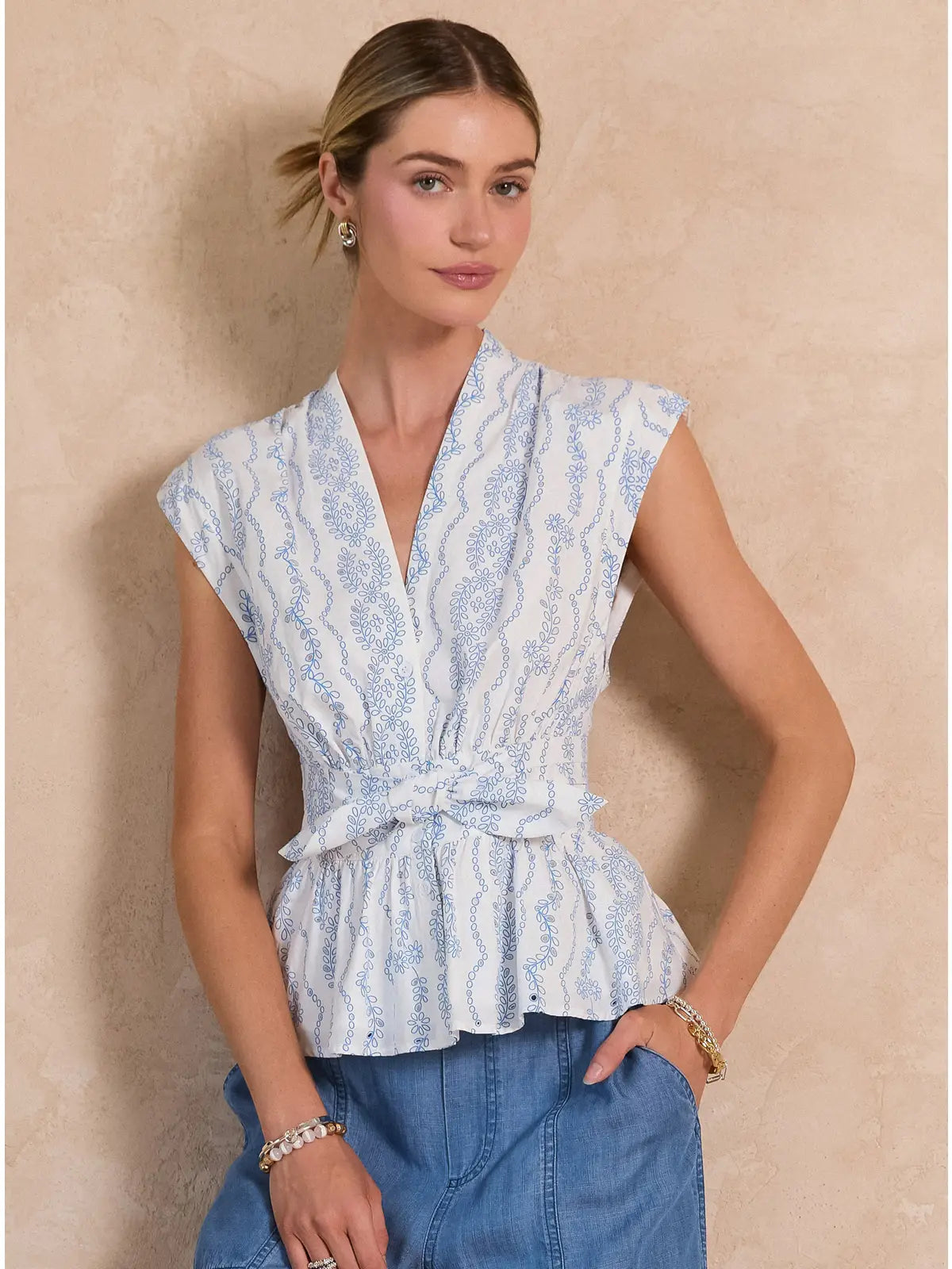 Current Air Floral Eyelet Peplum Blouse